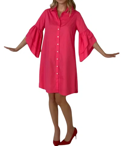 Minan Wong Peony Tier Sleeve Shirt Dress In Pagoda Pink In Multi
