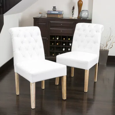 Streamdale Furniture Streamdale Elmerson Off-white Linen Upholstered Roll Back Dining Chair