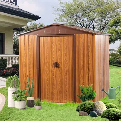 Streamdale Furniture Streamdale 6x6 Metal Storage Shed With Wood Grain Horizontal Siding