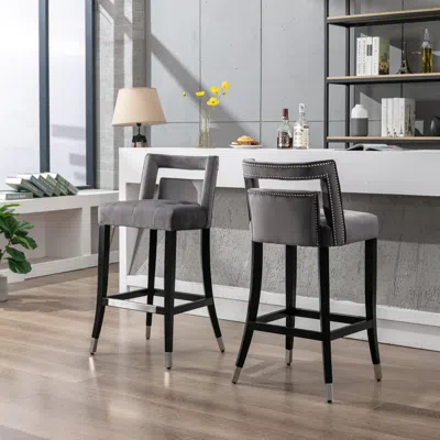 Streamdale Furniture Streamdale Suede Velvet Barstool With Nailheads Dining Room Chair 2 Pcs Set