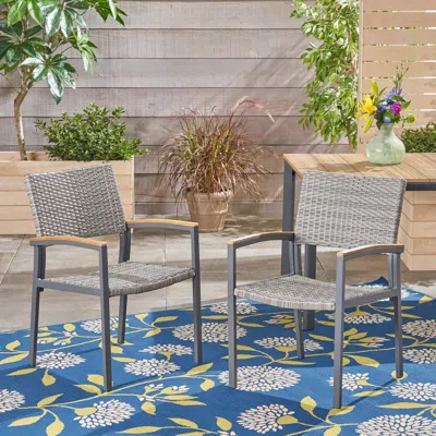 Streamdale Furniture Streamdale Mid-century Modern Mesh Patio Dining Chairs With Faux-wood Arms