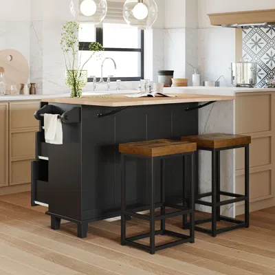 Streamdale Furniture Streamdale Farmhouse Kitchen Island Set With Drop Leaf And 2 Seatings