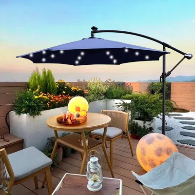Streamdale Furniture Streamdale 10ft Led Solar Patio Umbrella With Crank And Cross Base