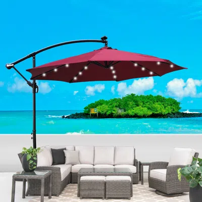 Streamdale Furniture Streamdale 10ft Led Solar Patio Umbrella With Crank And Cross Base