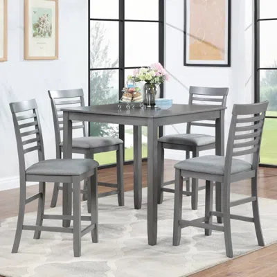 Streamdale Furniture Streamdale Elegant 5-pc Solid Wood Counter Height Dining Table Set (gray)