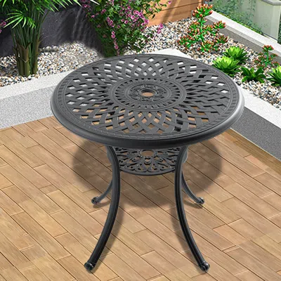 Streamdale Furniture Streamdale Ø47.24-inch Cast Aluminum Patio Dining Table With Black Frame And Umbrella Hole