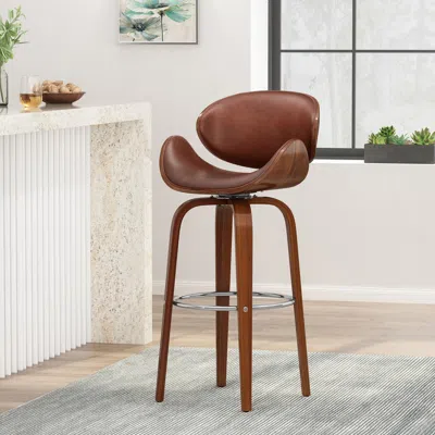 Streamdale Furniture Streamdale Mid-century Modern Barstool With Bentwood Frame And Faux Leather Upholstery