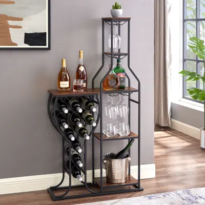 Streamdale Furniture Streamdale 5-tier Rustic Brown Wine Storage Rack With Hanging Glass Holder