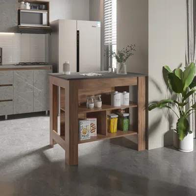 Streamdale Furniture Streamdale Rockaway 3-shelf Kitchen Island Dark Brown And Onix
