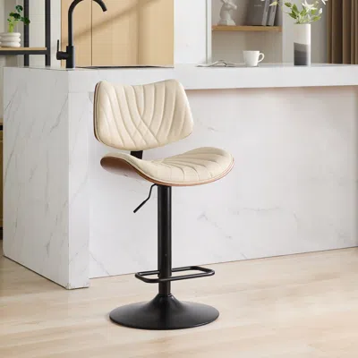 Streamdale Furniture Streamdale Walnut Bentwood Bar Stool With Faux Leather Seat And Ergonomic Back