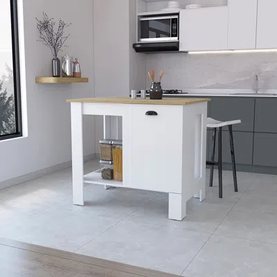 Streamdale Furniture Streamdale Vancouver 1-door Kitchen Island With Open Shelf White And Macadamia
