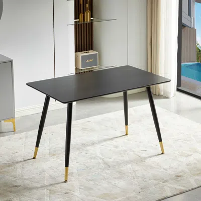 Streamdale Furniture Streamdale Black Modern Kitchen Dining Mdf Table For Smart Home