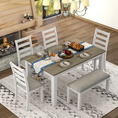 Streamdale Furniture Streamdale Rustic Style 6-piece Dining Room Table Set With 4 Ergonomic