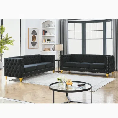 Streamdale Furniture Streamdale Modern Velvet Sofa Set With Button Tufted Design
