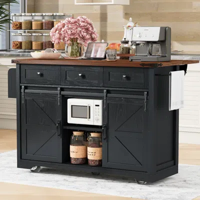 Streamdale Furniture Streamdale 53.7" Farmhouse Kitchen Island With Power Outlet