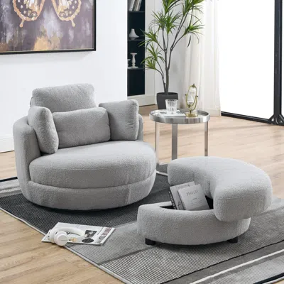 Streamdale Furniture Streamdale 39" W Oversized Swivel Chair With Moon Storage Ottoman