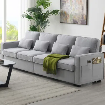 Streamdale Furniture Streamdale 104" 4-seater Modern Linen Fabric Sofa With Armrest Pockets And 4