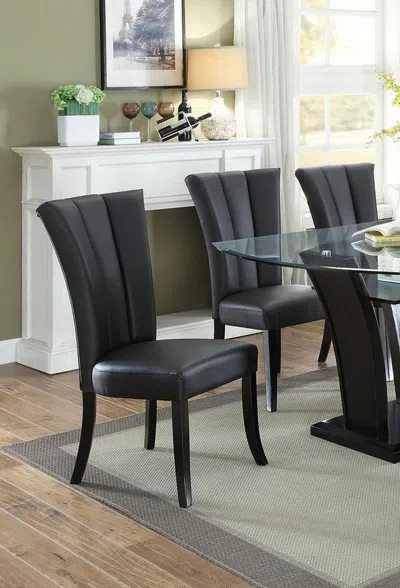 Streamdale Furniture Streamdale Black Faux Leather Upholstered Lines Back Set Of 2 Piece Chairs