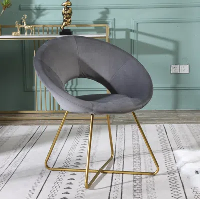 Streamdale Furniture Streamdale Gray Silky Velvet Upholstered Accent Chair With Gold Tone Finished Base
