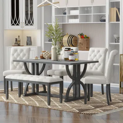 Streamdale Furniture Streamdale 6-piece Retro Dining Set With Unique Legs & Bench