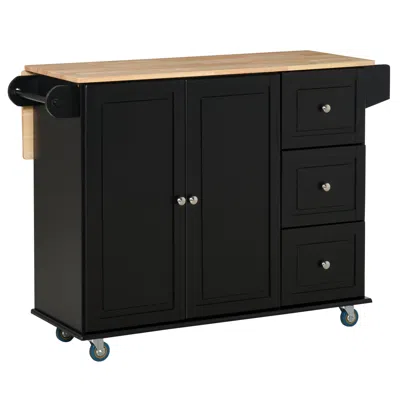Streamdale Furniture Streamdale Black Mobile Kitchen Island With Drop Leaf And Storage