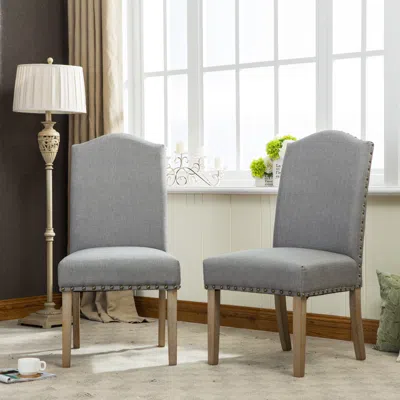 Streamdale Furniture Streamdale Urban Style Solid Wood Nailhead Grey Fabric Padded Parson Chair