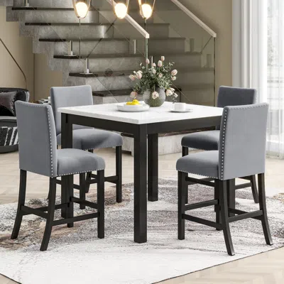 Streamdale Furniture Streamdale 5-piece Grey Dining Set: Faux Marble Table