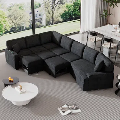 Streamdale Furniture Streamdale 126" L-shaped Sofa Sectional Sofa Couch Pull-out Sofa Bed With Charging Devices And Cup H