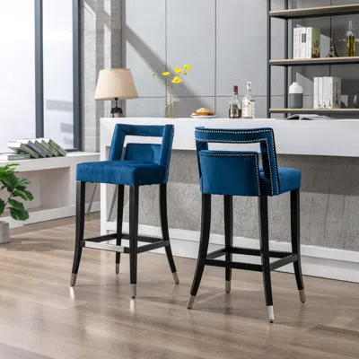 Streamdale Furniture Streamdale Suede Velvet Barstool With Nailheads Dining Room Chair 2 Pcs Set