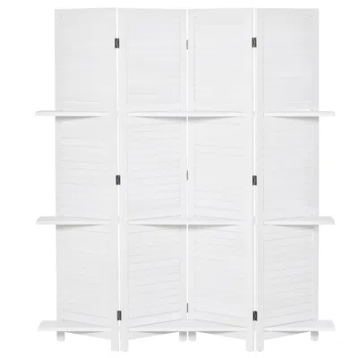 Streamdale Furniture Streamdale 4 Panel 67" Tall Wood Privacy Screen Room Divider With 3 Display Shelves