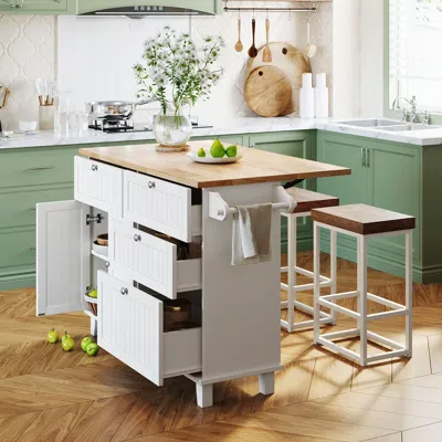 Streamdale Furniture Streamdale Farmhouse Kitchen Island Set With Drop Leaf And 2 Seatings