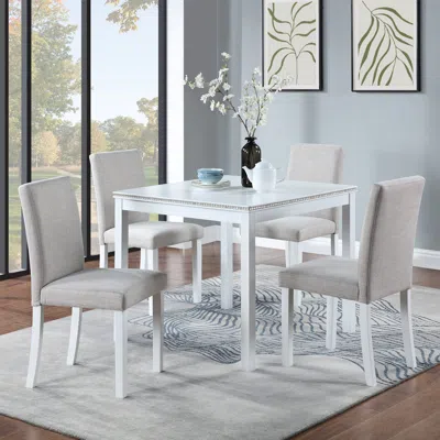 Streamdale Furniture Streamdale Chic Wooden Dining Set Elegant Table With Crystal Details & Upholstered Chairs