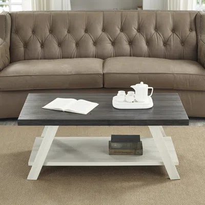Streamdale Furniture Streamdale Two-tone Wood Shelf Coffee Table In Weathered Charcoal And Beige