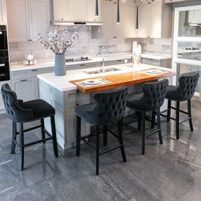 Streamdale Furniture Streamdale Wing-back Velvet Barstools With Button Tufted Decor