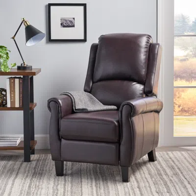 Streamdale Furniture Streamdale Memphis Pu Leather Recliner Club Chair - Burgundy Brown/espresso Finish
