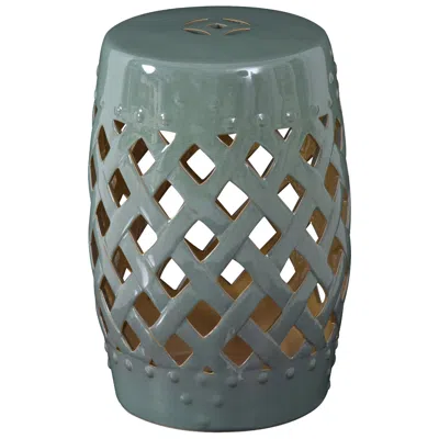 Streamdale Furniture Streamdale 13" X 18" Ceramic Garden Stool With Woven Lattice Design & Glazed Strong Materials Decora