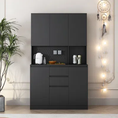Streamdale Furniture Streamdale 74" Modern Freestanding Kitchen Buffet With Hutch And Charging Ports