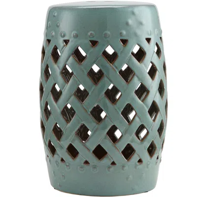 Streamdale Furniture Streamdale 13" X 18" Ceramic Garden Stool With Woven Lattice Design & Glazed Strong Materials Decora