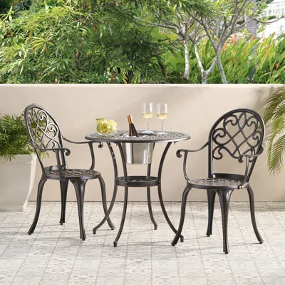 Streamdale Furniture Streamdale 3-piece Set Of All-weather Cast Aluminum Dining Furniture Set With Black Frame
