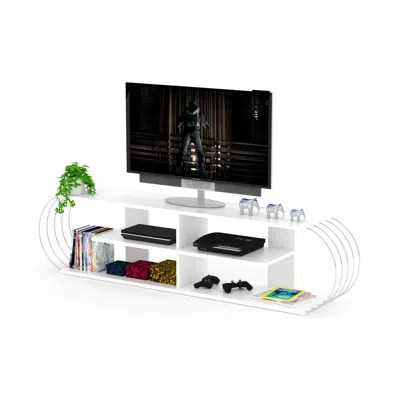 Streamdale Furniture Streamdale Store Mid Century Modern Tv Stand 4 Shelves Open Storage