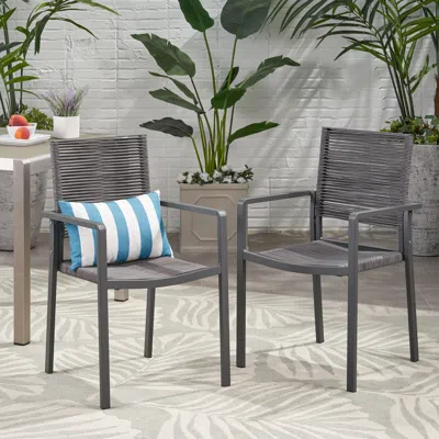 Streamdale Furniture Streamdale Outdoor Modern Aluminum Dining Chair With Rope Seat (set Of 2)