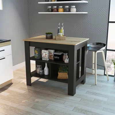 Streamdale Furniture Streamdale Rockaway 3-shelf Kitchen Island Black Wengue And Light Oak