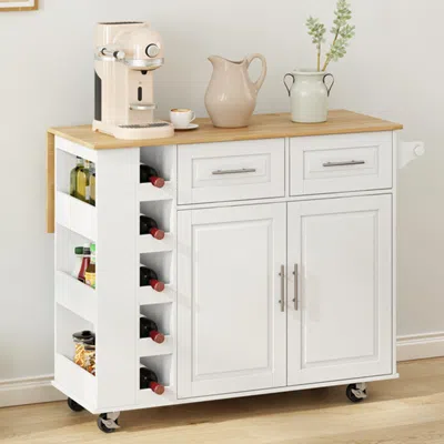 Streamdale Furniture Streamdale White Kitchen Island Cart With Storage And Foldable Table