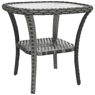 Streamdale Furniture Streamdale All-weather Wicker Coffee Table With Ripple Glass Top And Storage Shelf