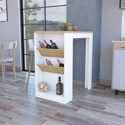 Streamdale Furniture Streamdale Desoto Wine Storage Pedestal Kitchen Island White And Macadamia