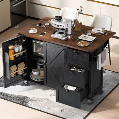 Streamdale Furniture Streamdale 54.5" Farmhouse Kitchen Island With Power Outlet