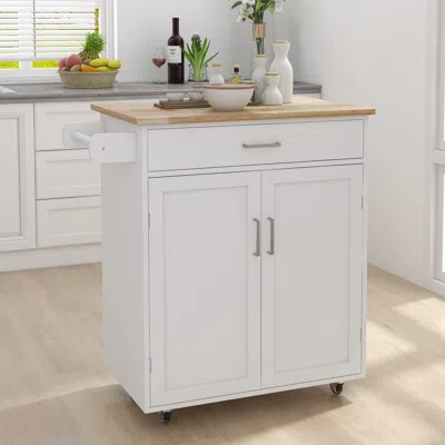 Streamdale Furniture Streamdale Kitchen Island Rolling Trolley Cart With Towel Rack Rubber Wood