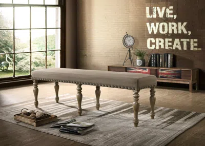 Streamdale Furniture Streamdale Microfiber Upholstered Bench With Nail Head Trim In Driftwood Finish