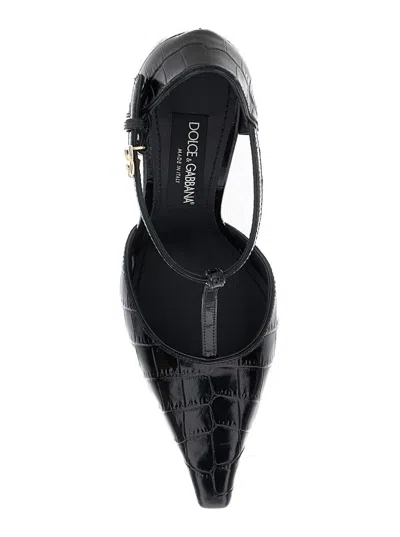 Shop Dolce & Gabbana Black Pumps With Stiletto Heel And Croco Print In Leather Woman