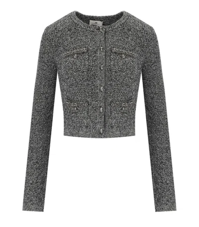 Shop Elisabetta Franchi Salepepe Bouclé Cardigan In Grey